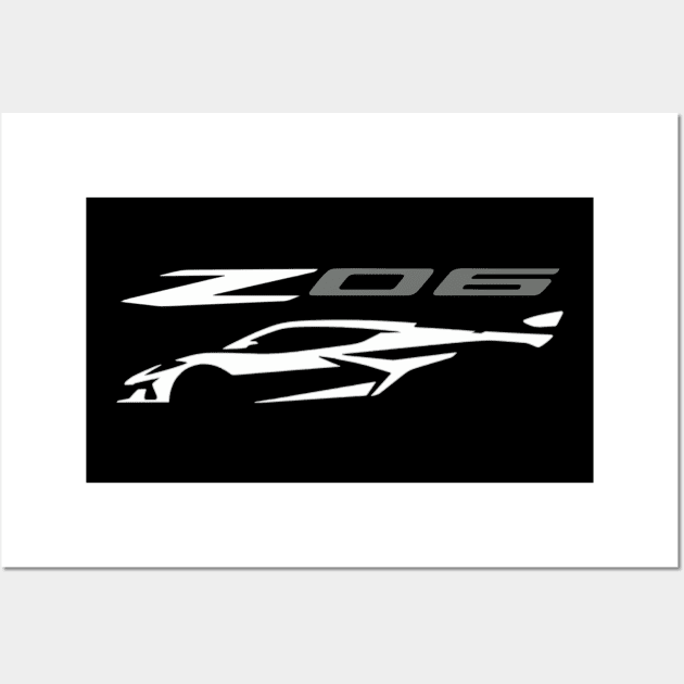 C8 Arctic White Z06 c8r graphic car silhouette Wall Art by cowtown_cowboy